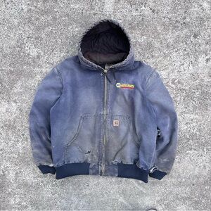Carhartt Navy J130 Jacket Men Large Blanket Lined Canvas Duck Quilt Bomber